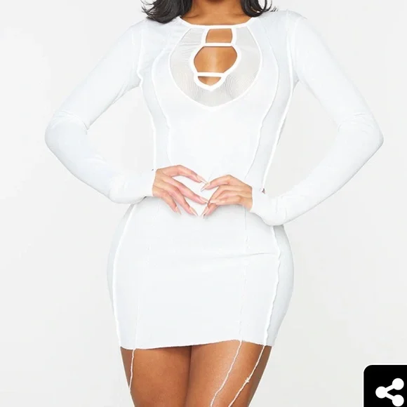 knee length dresses for ladies Eloise White Mesh Panel Maxi Dress with Satin Stripes main image 0